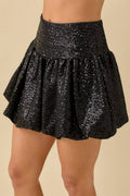 Black Sequin Flare Skort