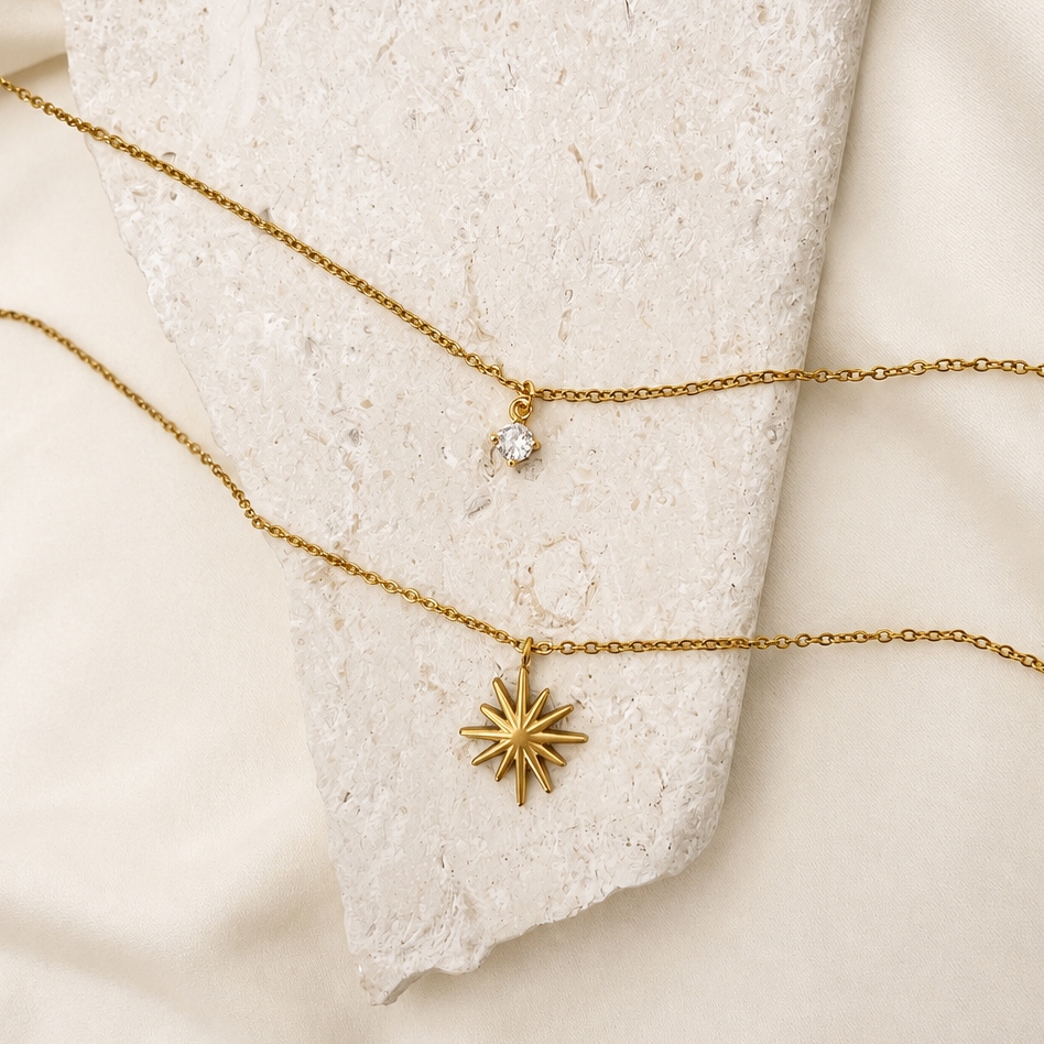 18K STAINLESS STEEL TARNISH FREE LAYERED NECKLACE | 40NK9538: GOLD