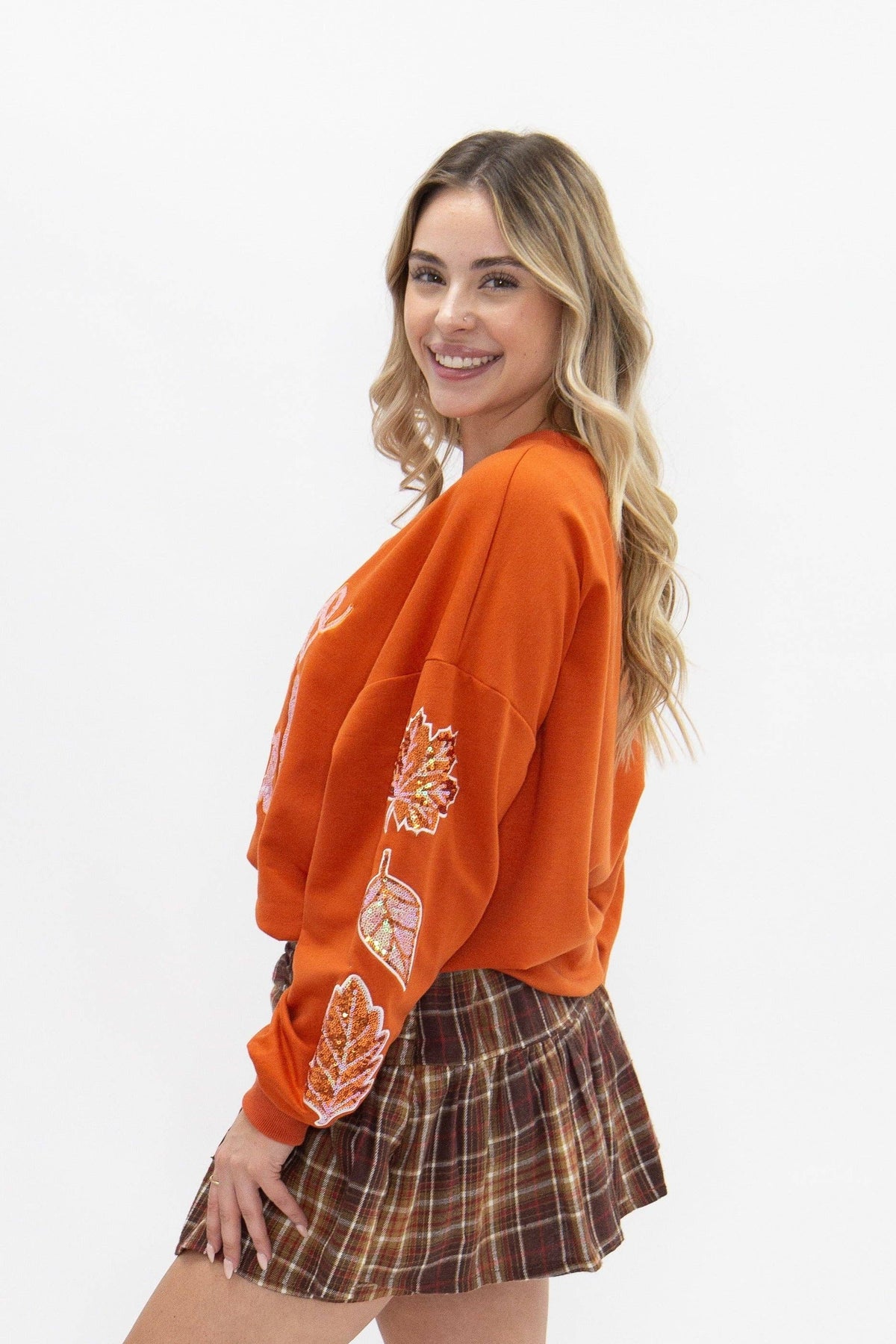Sequin "Hello Fall" Orange Top