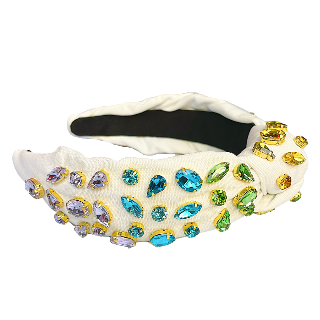 Adult Size Ivory Headband with Rainbow Gradient Hand-Sewn Crystals: Required In-Store Price: $75