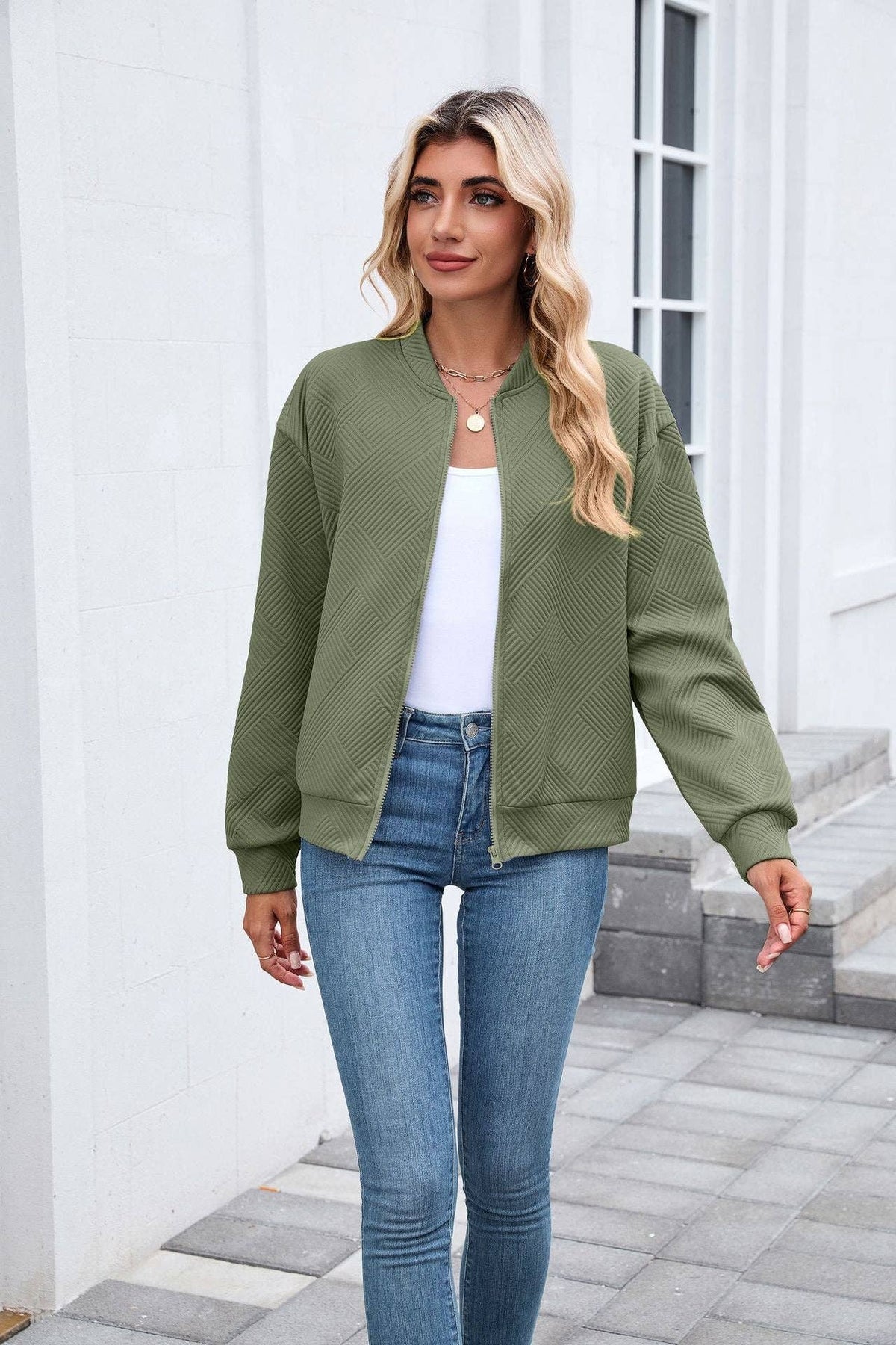 Quilted Bomber Jacket Green