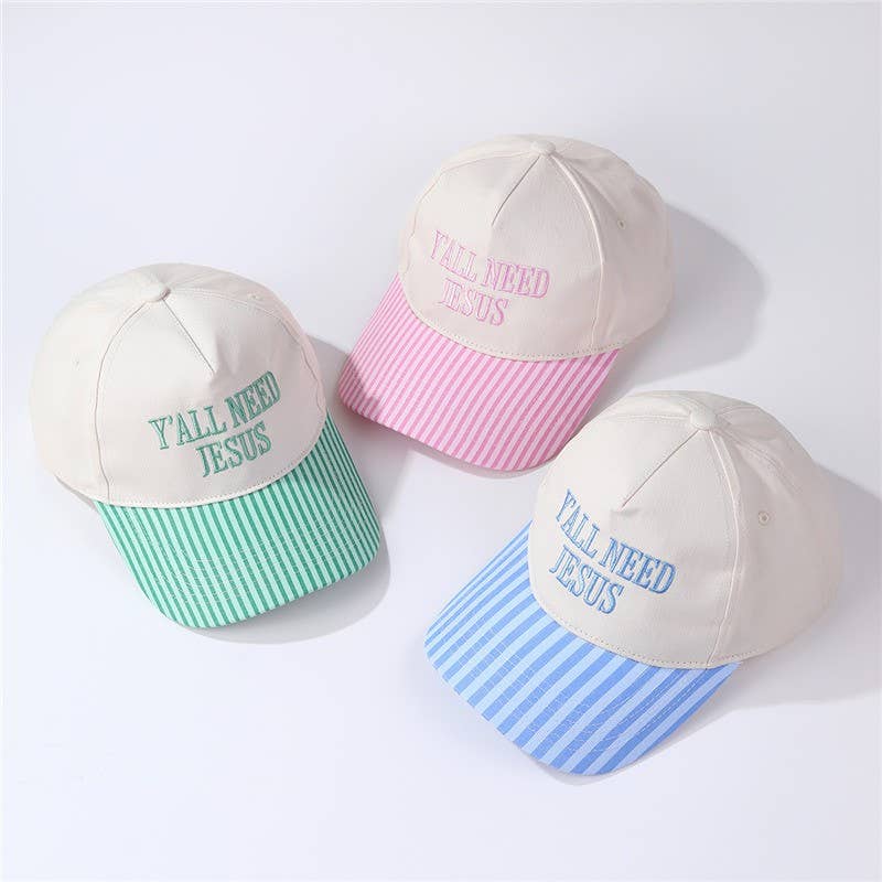 "Y'all Need Jesus" Stripe Baseball Cap | 40HW755: Mint