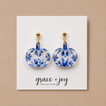 Blue Floral Pumpkin  Dangle Earrings, Acrylic Earrings
