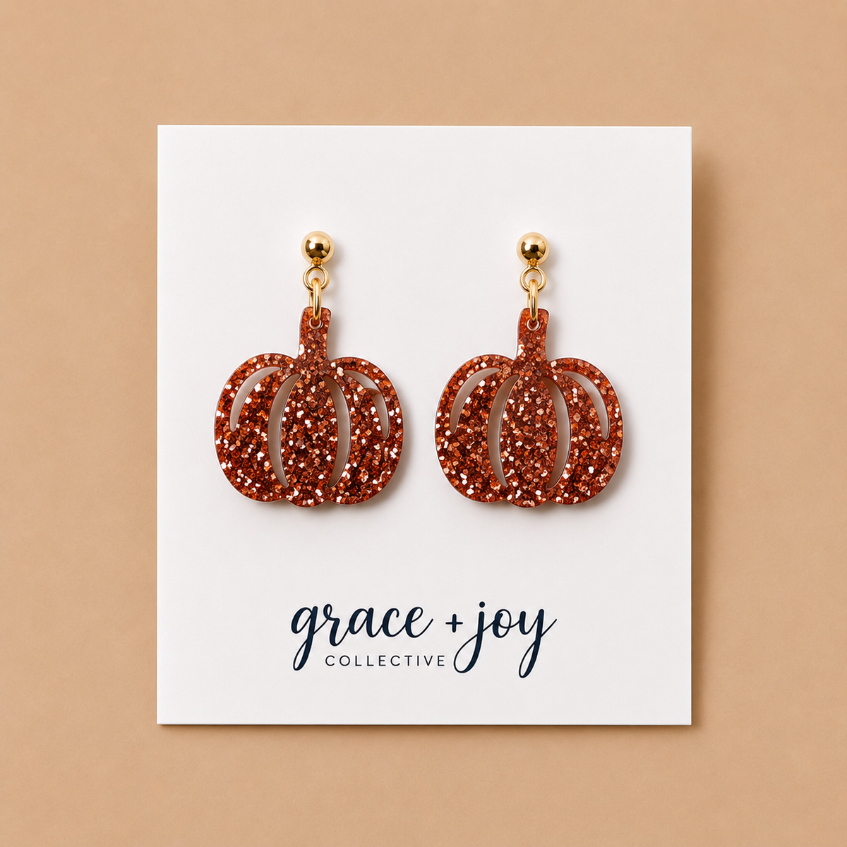 Glitter Orange Pumpkin Dangle Earrings, Acrylic Earrings