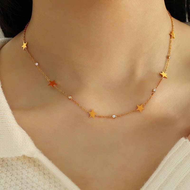 18K STAINLESS STEEL TARNISH FREE STAR NECKLACE | 40NK9513: GOLD