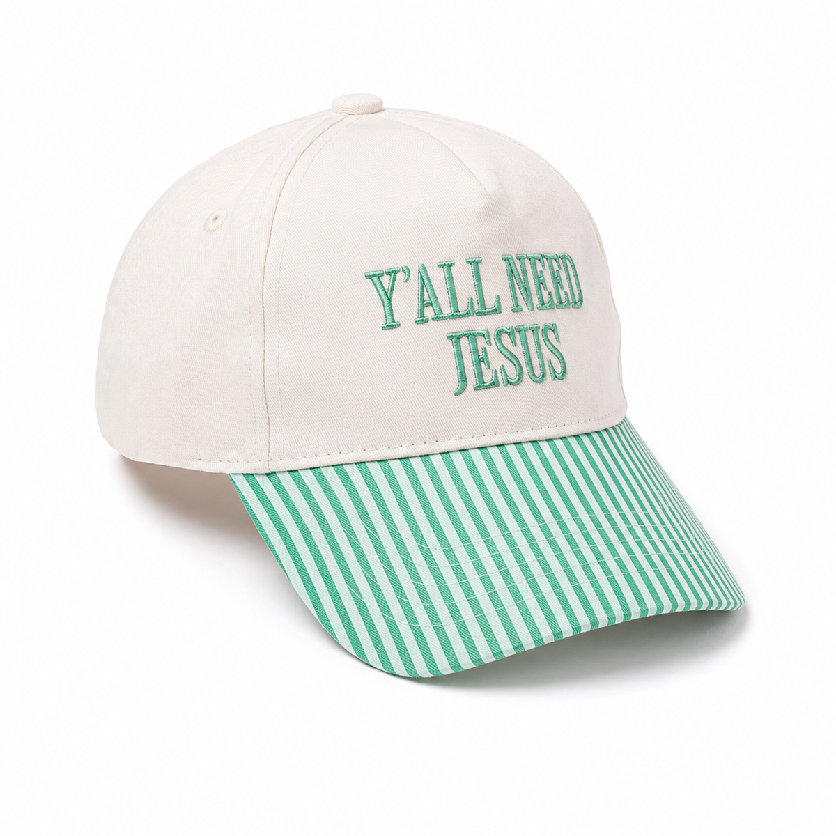 "Y'all Need Jesus" Stripe Baseball Cap | 40HW755: Mint