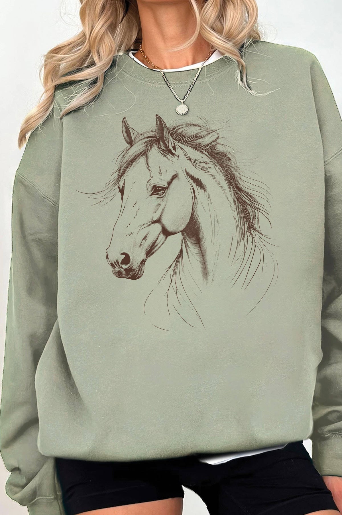 HORSE SKETCH GRAPHIC BRUSHED SWEATSHIRTS