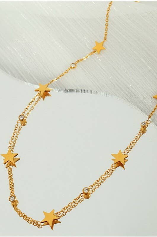 18K STAINLESS STEEL TARNISH FREE STAR NECKLACE | 40NK9513: GOLD