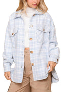 Plaid Print Shacket: LT BLUE