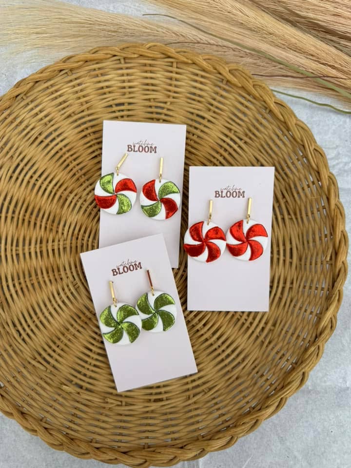 Red Peppermint Candie's Polymer Clay Earrings | Christmas