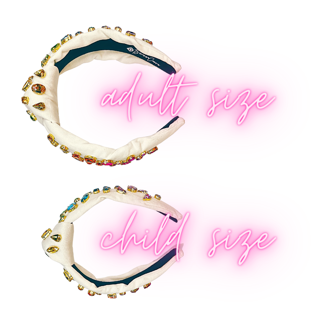 Adult Size Ivory Headband with Rainbow Gradient Hand-Sewn Crystals: Required In-Store Price: $75