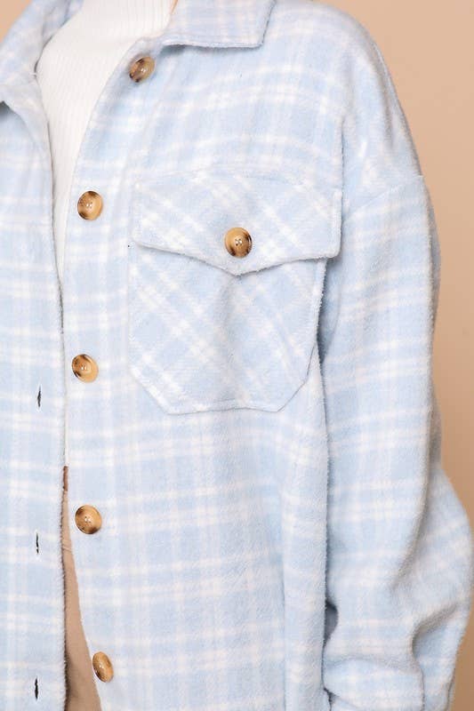 Plaid Print Shacket: LT BLUE