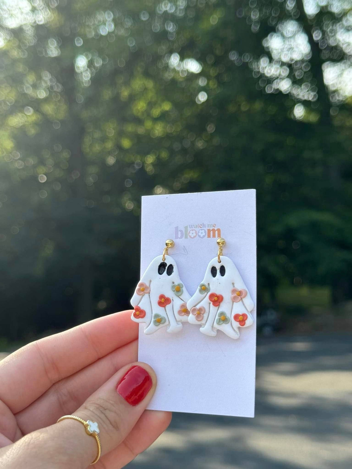Floral Sheet Ghosts Polymer Clay Earrings