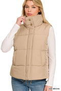 High Neck Puffer Vest: ASH MOCHA