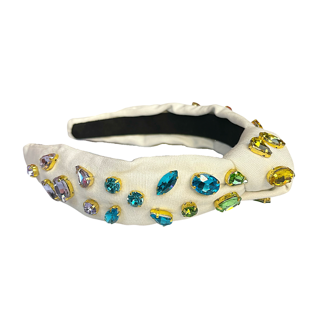 Adult Size Ivory Headband with Rainbow Gradient Hand-Sewn Crystals: Required In-Store Price: $75
