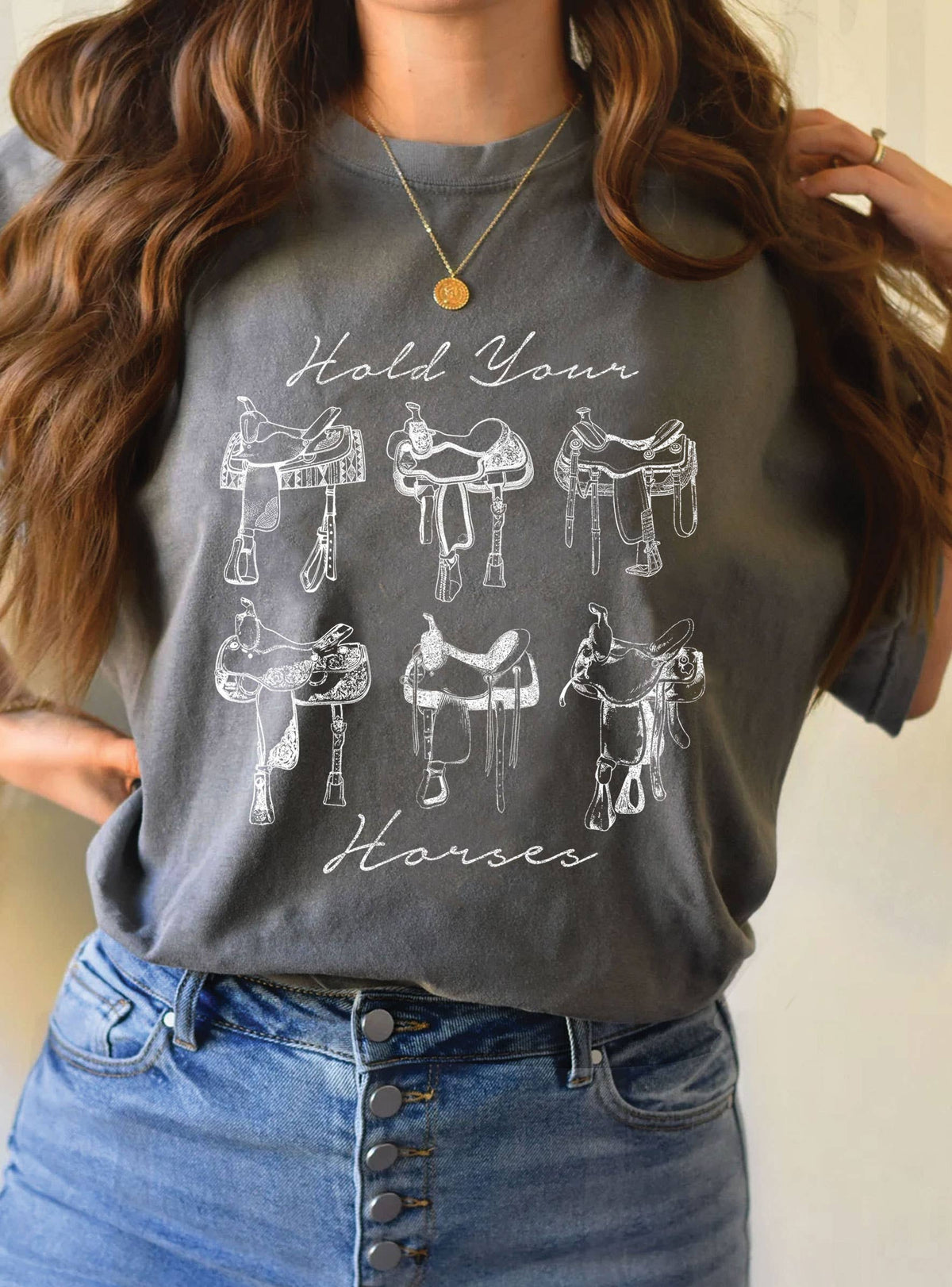 HOLD YOUR HORSE SADDLE GRAPHIC TSHIRTS