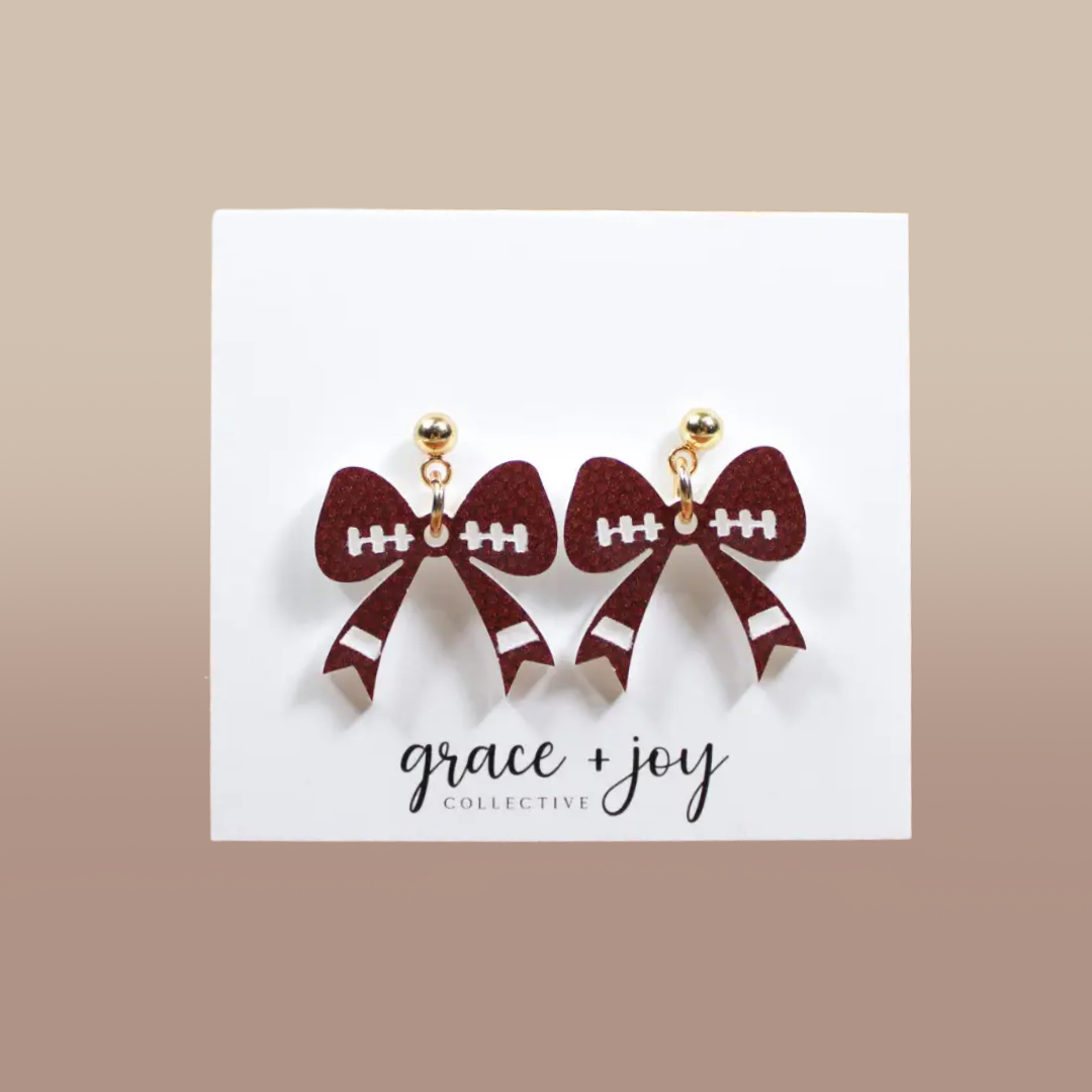 Football Bow Earrings, Acrylic Earrings