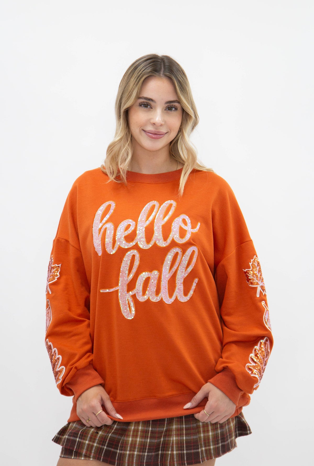 Sequin "Hello Fall" Orange Top