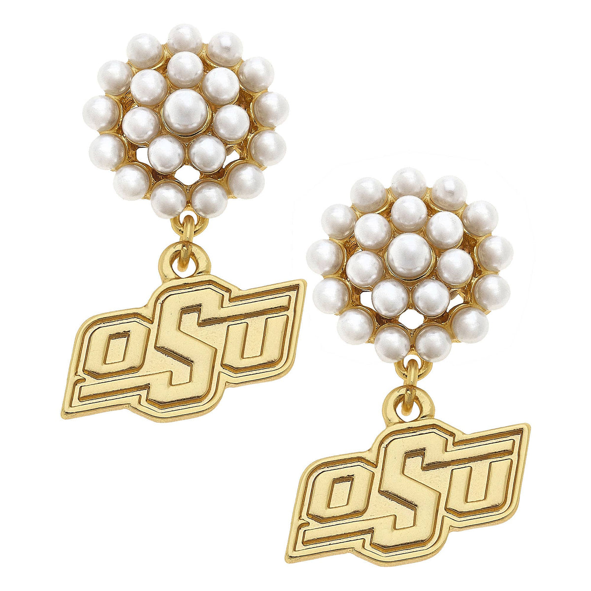 Oklahoma State Cowboys Pearl Cluster 24K Plated Earrings