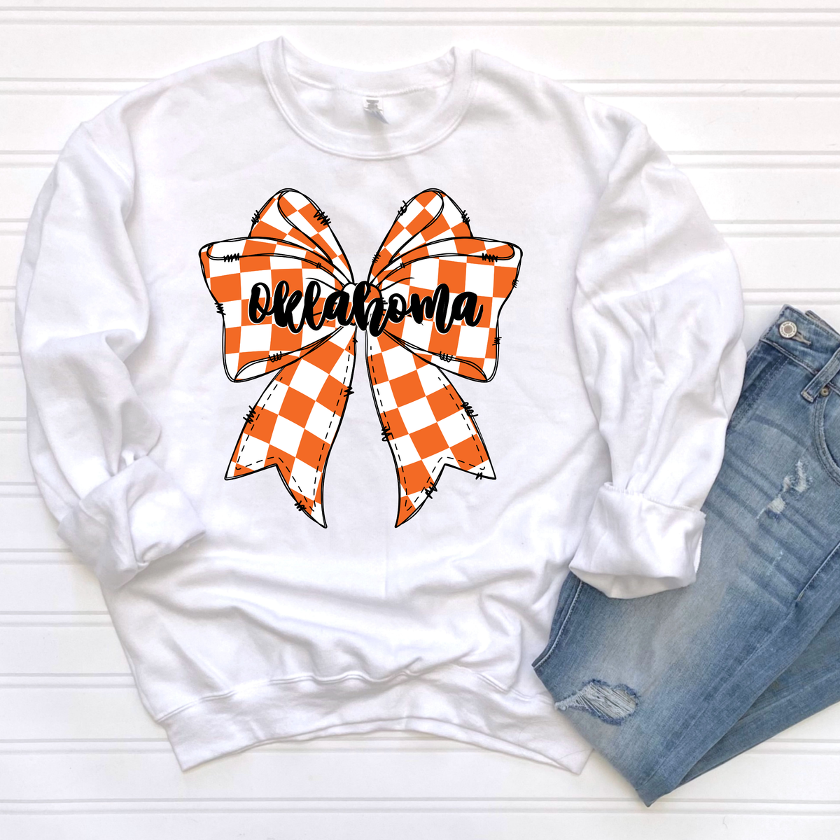 Oklahoma checker bow sweatshirt
