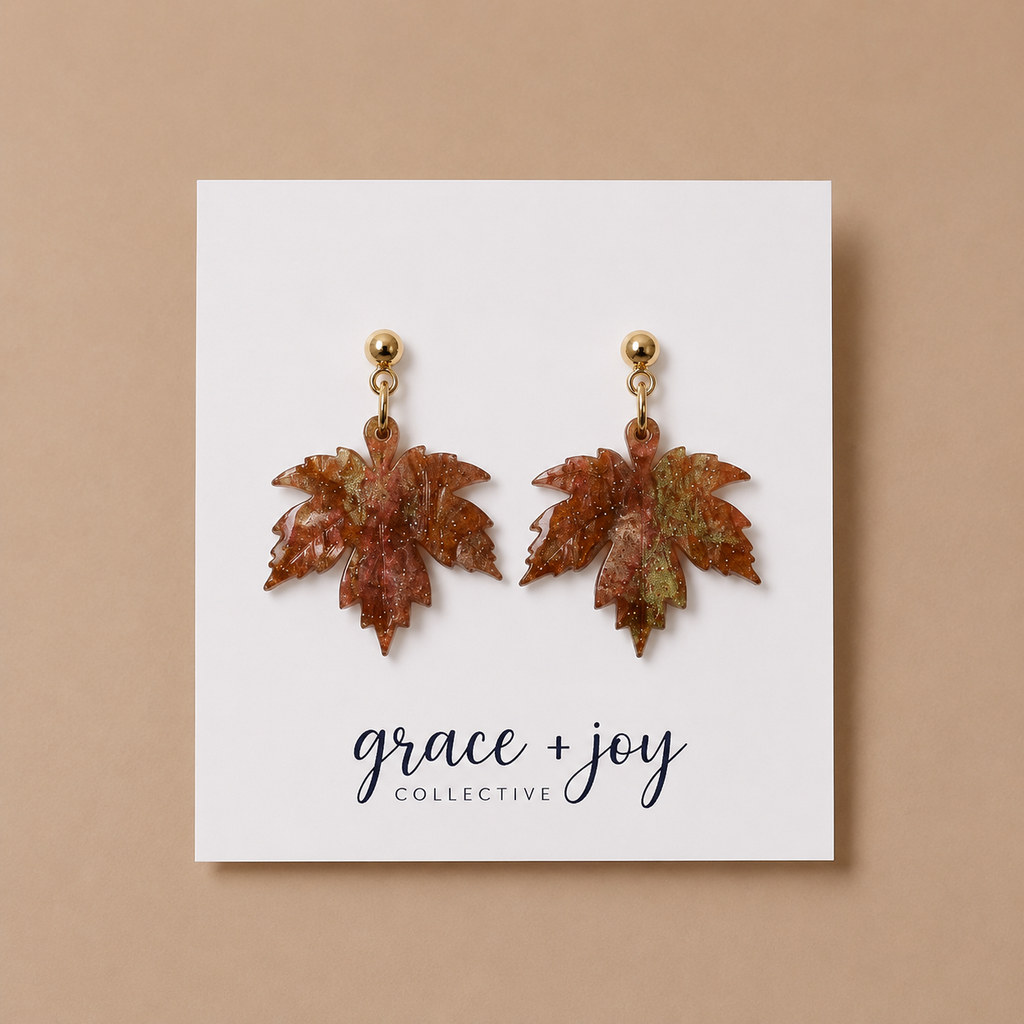 Marble Glitter Fall Leaf Earrings, Acrylic Earrings