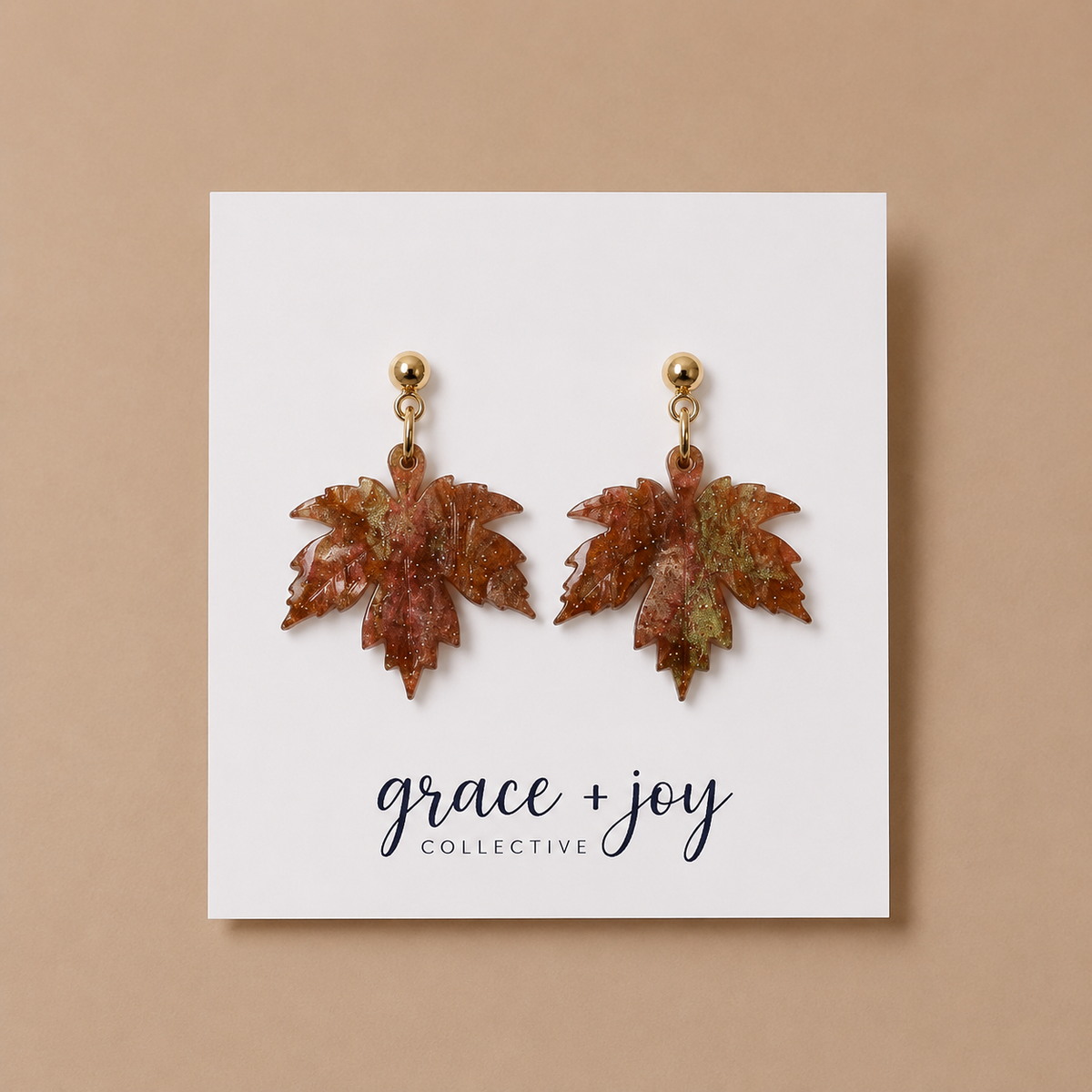 Marble Glitter Fall Leaf Earrings, Acrylic Earrings