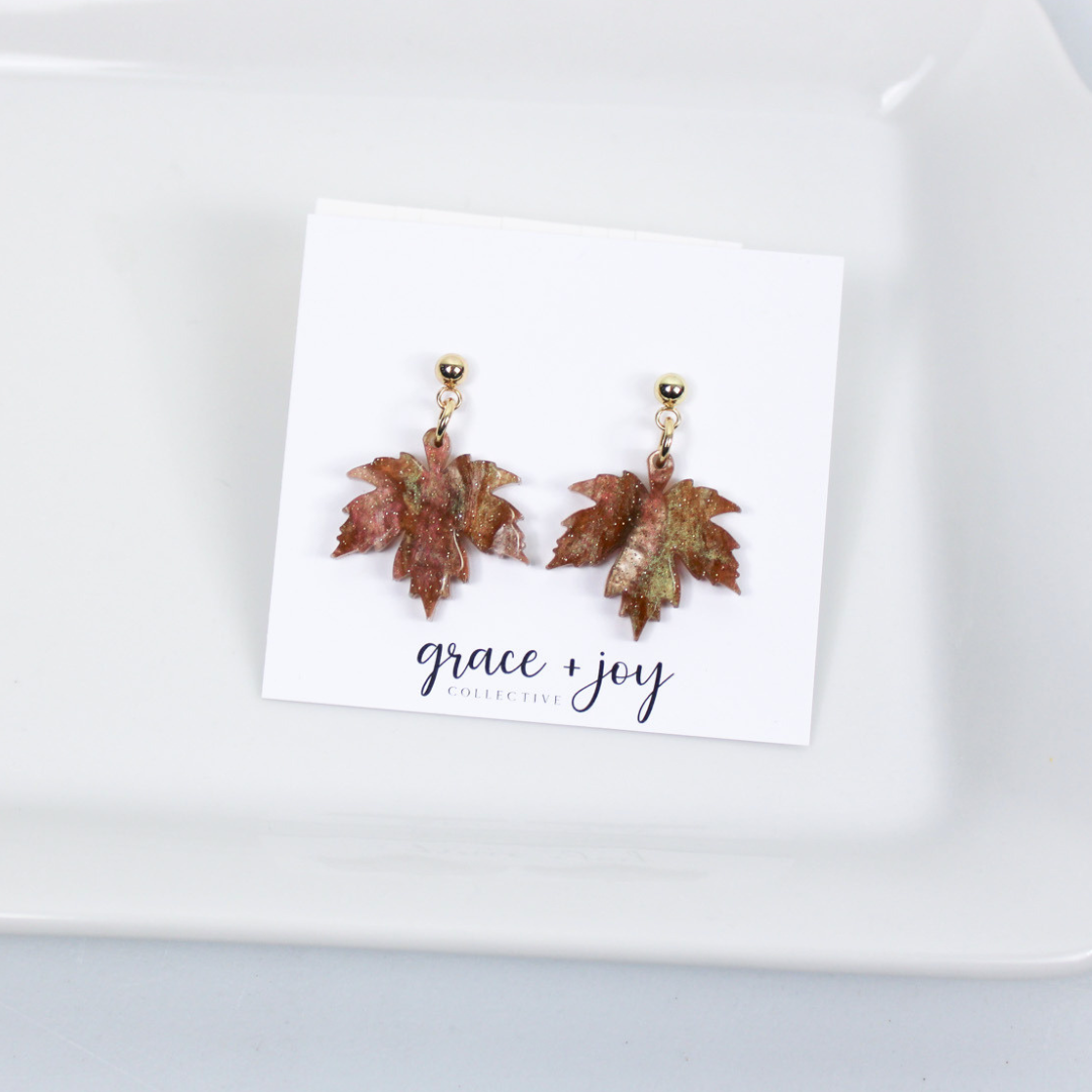 Marble Glitter Fall Leaf Earrings, Acrylic Earrings