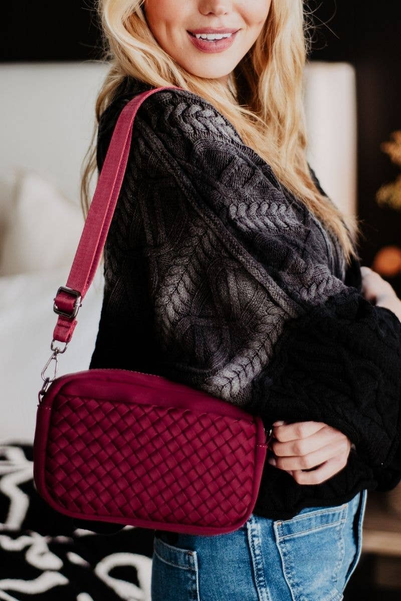 Wine Woven Crossbody Bag