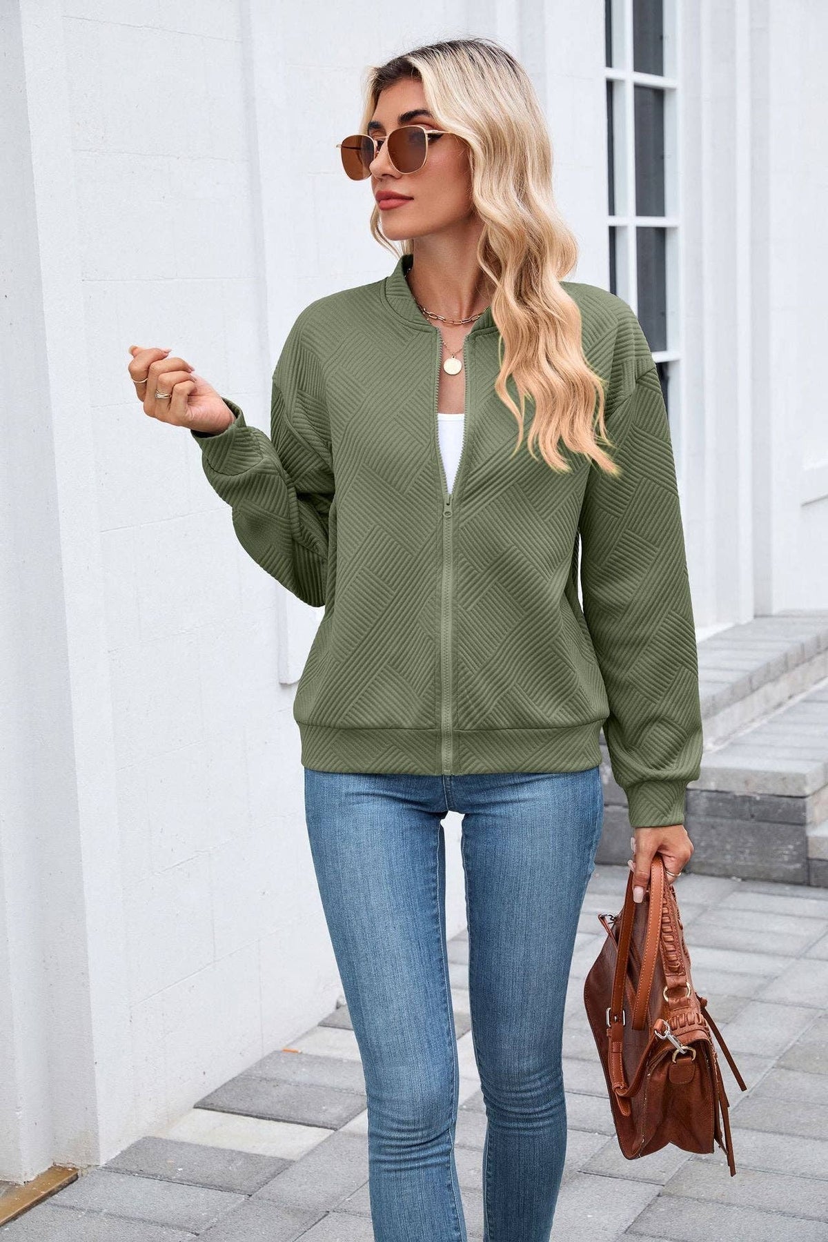 Quilted Bomber Jacket Green